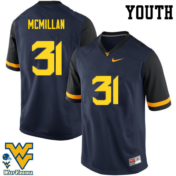Youth #31 Jawaun McMillan West Virginia Mountaineers College Football Jerseys-Navy